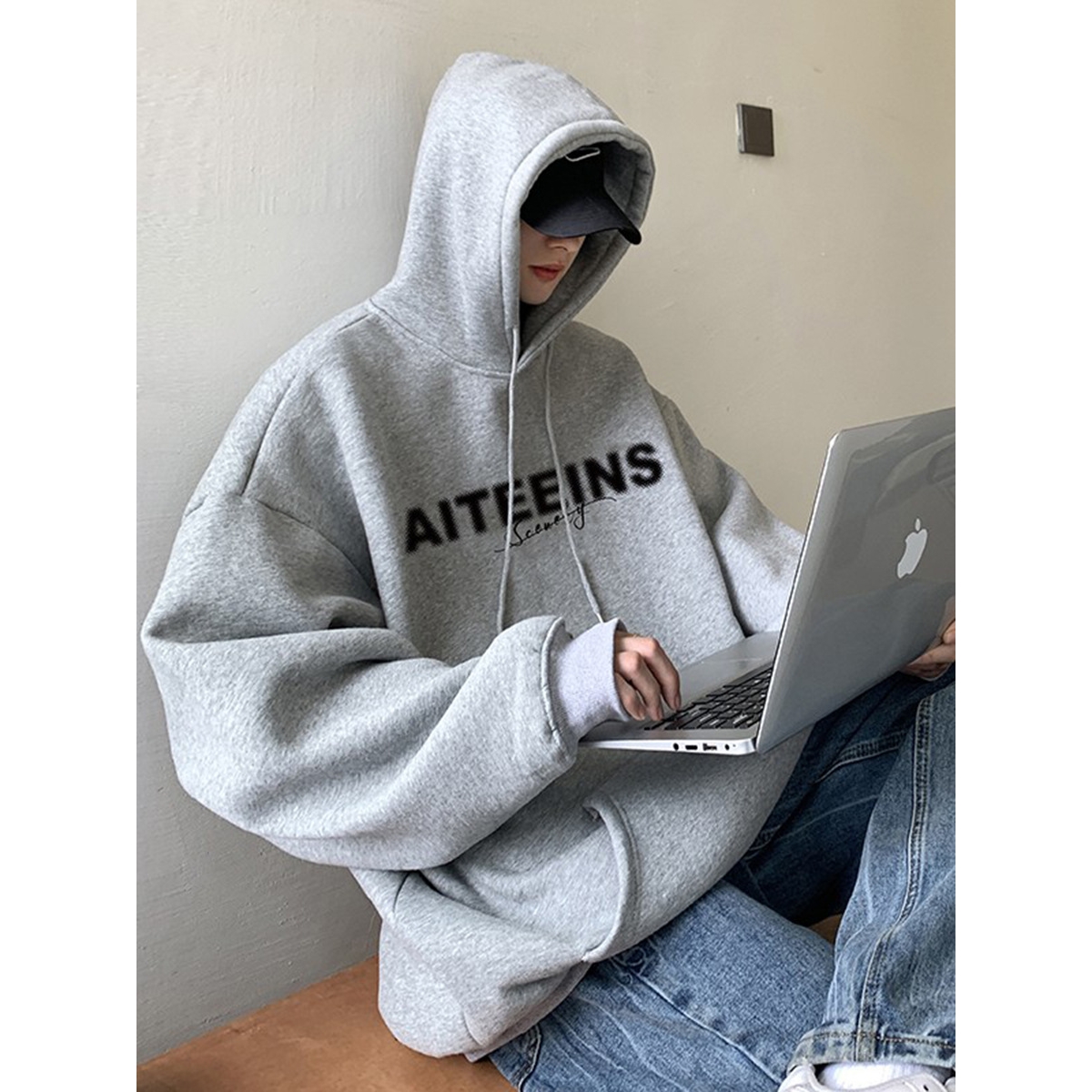 灰色卫衣男2025新款秋冬款加绒美式高街重磅大码连帽上衣情侣外套