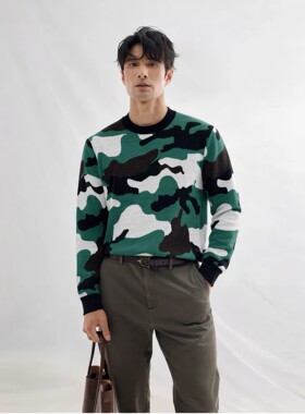 新品Simwood简木秋冬季新款简约迷彩男士圆领毛衣宽松休闲时尚保