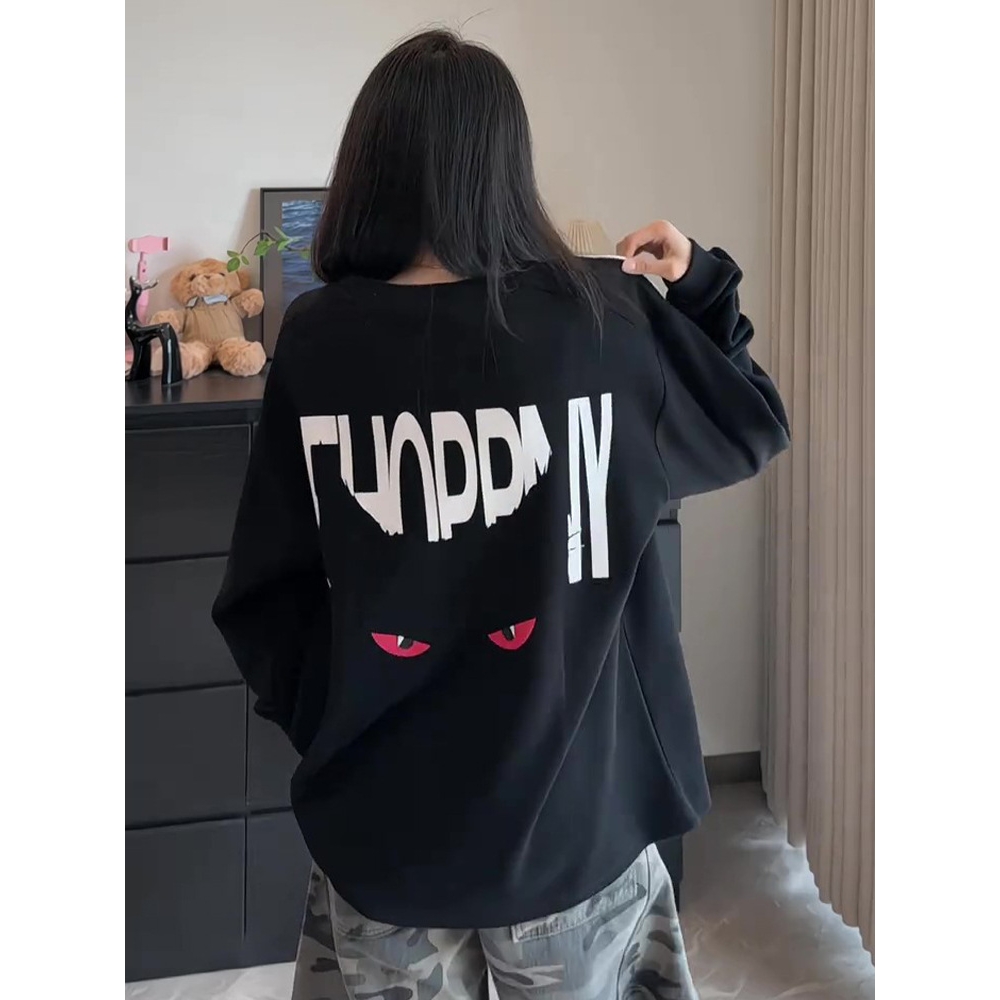 美式设计感重磅卫衣男款秋季潮牌恶魔字母印花t恤长袖内搭打底衫