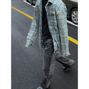法蘭絨cleanfit格子襯衫 春秋美式 復(fù)古vintage襯衣情侶裝 外套 男款