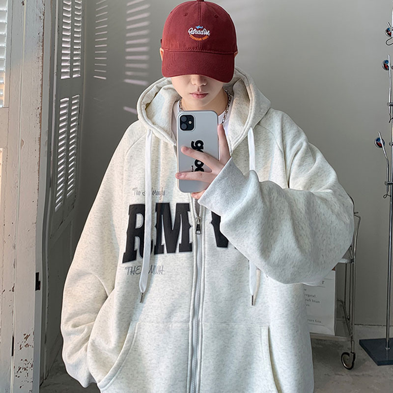 美式高街重磅250g开衫卫衣男设计感小众oversize潮牌秋冬连帽外套