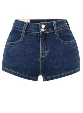 辣妹牛仔短裤女夏季大长腿两粒扣高腰显瘦提臀弹力紧身包臀热裤潮