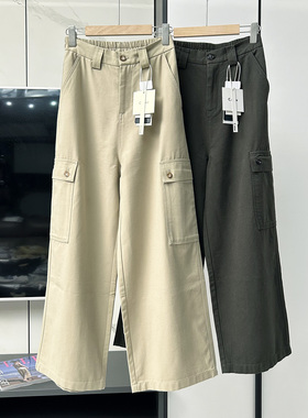 松紧腰工装风多口袋直筒裤女士春夏季松弛感显瘦遮肉休闲裤工装裤