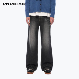 复古水洗做旧黑灰冷转印工艺长裤 ANDELMAN棉质微喇牛仔裤 ANN 男装
