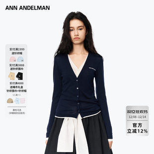 腻腻同款 假两件长袖 ANN 拼接针织衫 V领开衫 ANDELMAN2025秋季