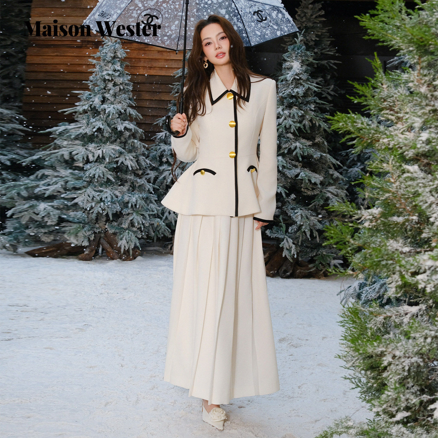 Maison Wester2026春季新品米色短西装外套收腰吊带散摆半裙,女装/女士精品,时尚套装,淘宝优惠券,粉丝福利购,淘宝优惠卷