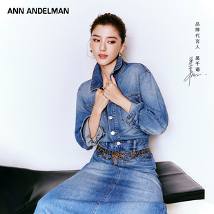 ANDELMAN纽扣长袖 ANN 牛仔连衣裙天丝开衩牛仔裙秋 吴千语同款