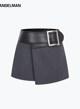 ANN ANDELMAN26春新款宽腰头皮带灰色短裙解构不规则a字半身裙裤