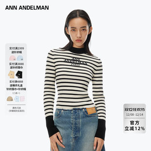 内搭上衣 半高领logo提花条纹打底针织衫 ANN ANDELMAN官方直营秋季