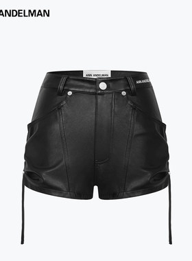 ANN ANDELMAN官方直营黑色哑光侧抽褶机车PU皮裤秋冬百搭短裤辣妹