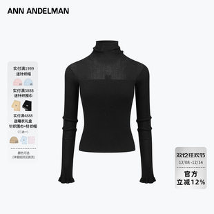 百搭外搭针织上衣 针织打底衫 ANN ANDELMAN半透高领毛衣女秋冬修身