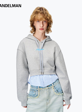 【明星同款】ANN ANDELMAN2025新款灰色连帽休闲假两件短款卫衣