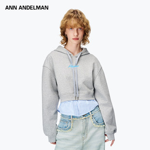 灰色连帽休闲假两件短款 ANDELMAN2025新款 ANN 卫衣 明星同款