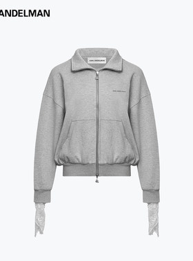 【明星同款】ANNANDELMAN设计感拼接蕾丝袖口双开拉链卫衣外套女