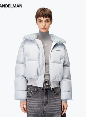 ANN ANDELMAN官方直营短款毛领银灰色羽绒服女外套加厚卷毛面包服