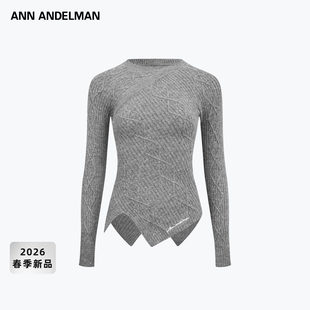 ANDELMAN26春季 不规则下摆别致菱形绞花毛衫 新款 针织衫 插肩袖 ANN