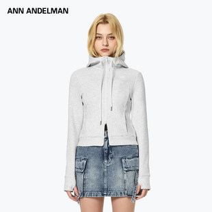 外套立裁收腰修身 ANN 拉链开衫 新款 分割连帽卫衣短 ANDELMAN25秋季