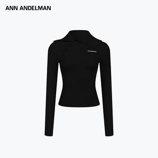 高端小资小上衣黑色修身 斜门襟针织衫 毛衣 ANDELMAN26早春新款 ANN