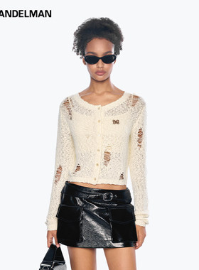 【明星同款】ANNANDELMAN镂空上衣设计感短款破洞毛织短开衫