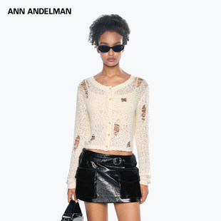 【明星同款】ANNANDELMAN镂空上衣设计感短款破洞毛织短开衫