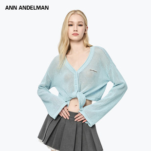 针织衫 ANN 上衣漂亮高腰短款 缕空绑带毛织开衫 ANDELMAN26早春新款