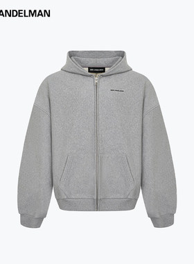 ANN ANDELMAN男女同款 灰色连帽卫衣秋冬季宽松百搭开衫拉链外套