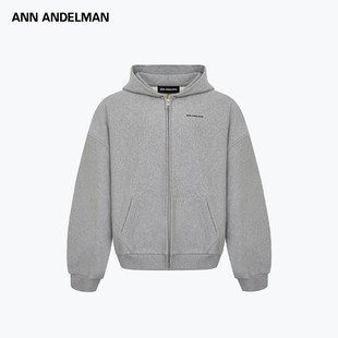 宽松百搭开衫 灰色连帽卫衣秋冬季 拉链外套 ANDELMAN男女同款 ANN