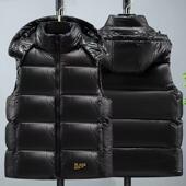 男女情侣马夹外穿加厚保暖坎肩 韩版 2024新款 黑金带帽棉马甲男冬季