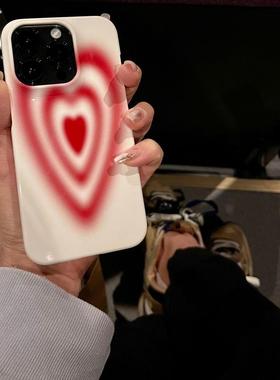 白色爱心iphone16Promax适用苹果手机壳新款15pro韩国ins菲林二合一14小众13原创女12mini可爱11全包保护套