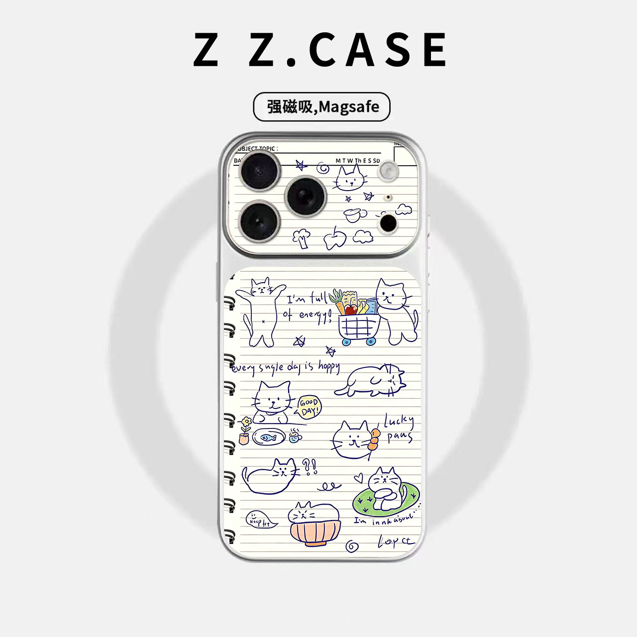 线条猫咪ins秒变17原创大视窗适用磁吸苹果手机壳iPhone17promax防摔16pro个性15全包14plus简约13可爱保护套
