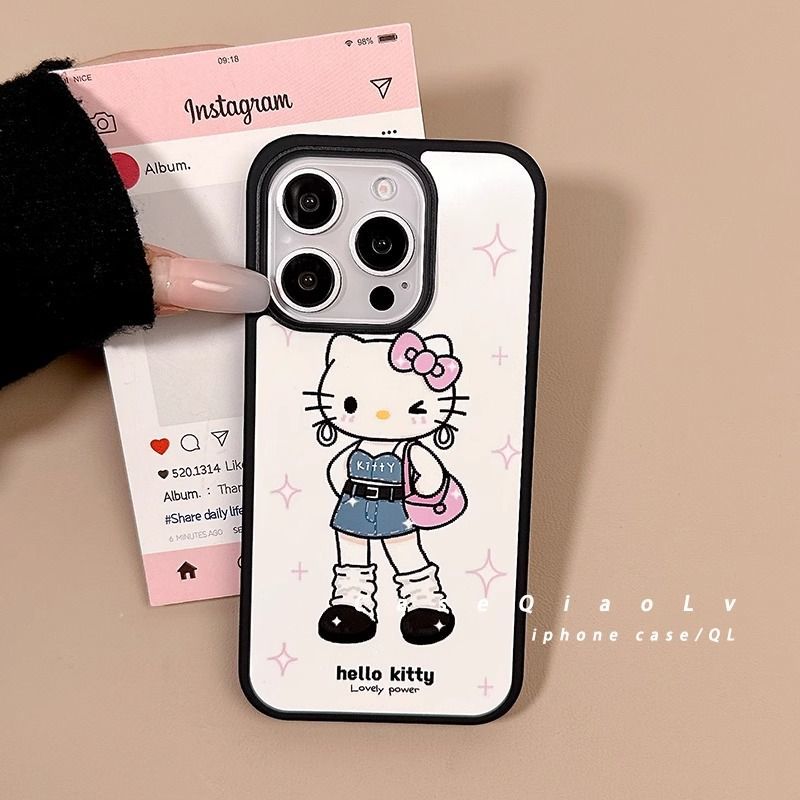 ins甜酷网红kitty亚克力黑边软边适用苹果iPhone17promax手机壳16pro小米15Pro保护套华为mate防摔三星S25