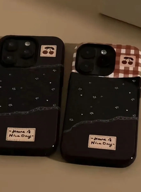 纯色碎花樱桃适用iPhone16promax苹果15小米15pro新款mate60华为p70nova12荣耀菲林手机壳opporeno13vivox100