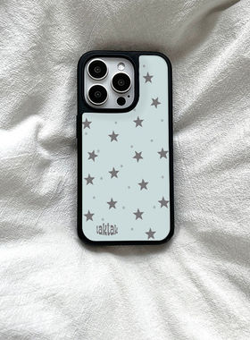 薄荷星星ins亚克力黑边适用苹果iPhone16promax手机壳15pro小米14Pro保护套华为mate防摔三星S234荣耀晶瓷壳