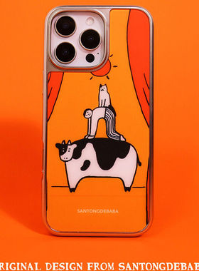 橙色杂技电镀银边软壳适用于苹果手机壳iPhone17promax纤维16pro/15/14/13/11华为可爱卡通ins小米15pro