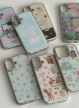 简约小松鼠电镀银边软壳适用于苹果手机壳iPhone16promax亚克力15pro/14/13/12/11秋冬新品可爱卡通ins