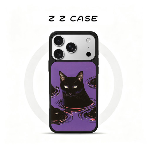 猫咪紫色磁吸磨砂玻璃手机壳