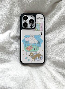西施狗狗ins亚克力黑边适用苹果iPhone16promax手机壳15pro小米14Pro保护套华为mate防摔三星S23荣耀