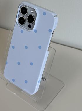 海盐蓝色波点iphone16Promax适用苹果手机壳新款15pro韩国ins菲林14小众13原创女12mini可爱11全包保护套
