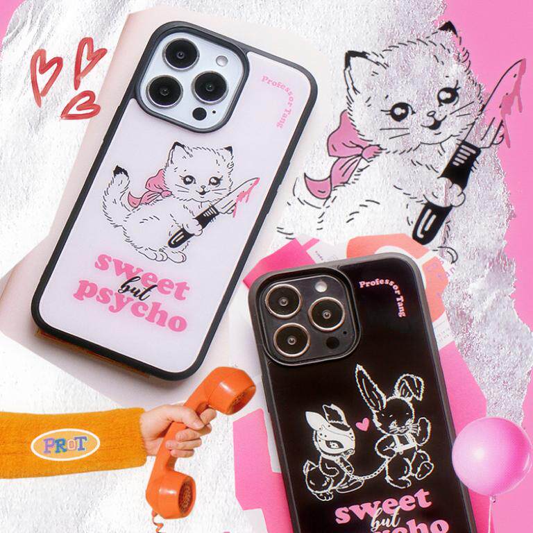 猫猫兔子辣妹风亚克力黑边亮面磨砂适用苹果15手机壳iPhone14ProMax13Pro12保护套11XsMax防摔ins风玻璃壳