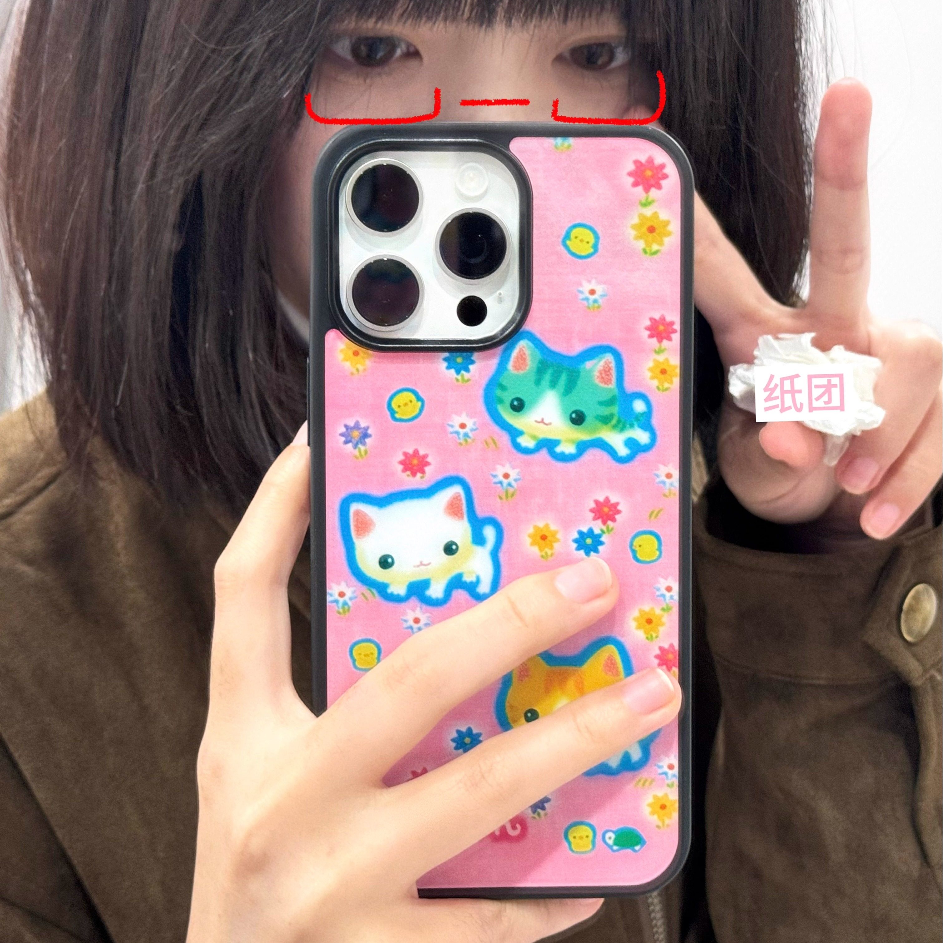 猫猫三只亚克力黑边亮面磨砂磁吸适用苹果16promax手机壳iPhone15lus14Pro13保护套12防摔ins挂绳硅胶