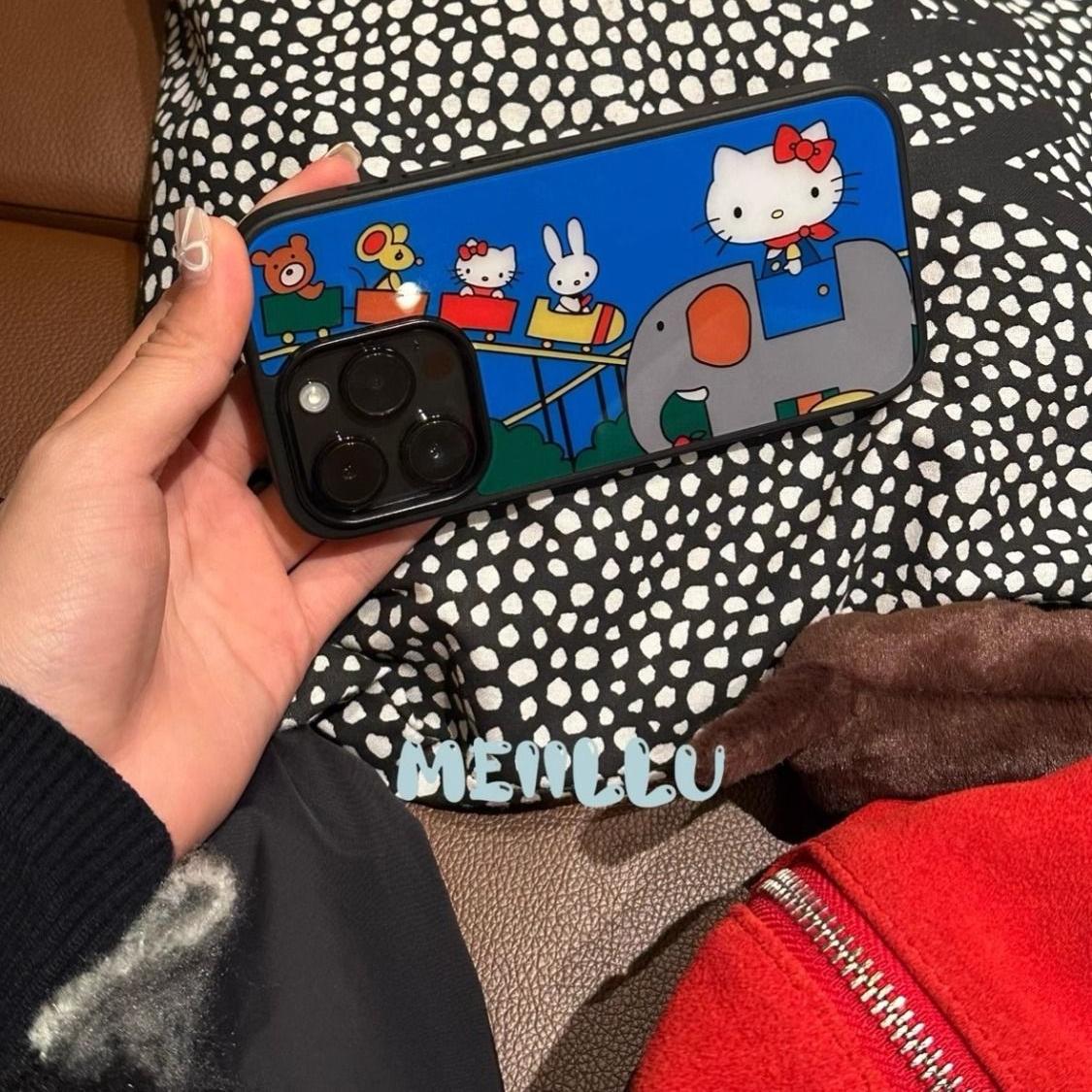 可爱俏皮kitty过山车亚克力黑边亮面磨砂适用苹果16手机壳iPhone15ProMax14Pro13保护套11XsMax防摔ins风手机