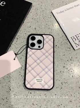 粉色菱格ins亚克力黑边适用苹果iPhone16promax手机壳15pro小米14Pro保护套华为mate防摔三星S23荣耀
