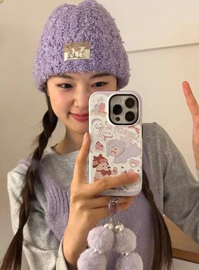 紫色小羊iphone15Promax苹果手机壳新款14pro韩国ins菲林二合一13小众12卡通原创女11pro可爱XSmax全包防摔保