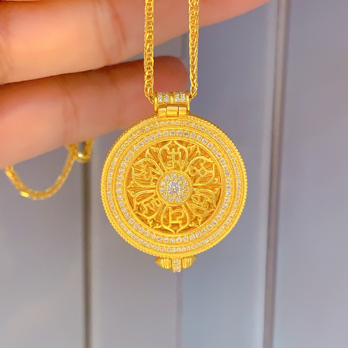 古法黄金足金999嘎乌盒普贤文殊菩萨吊坠项链（拍下改价）