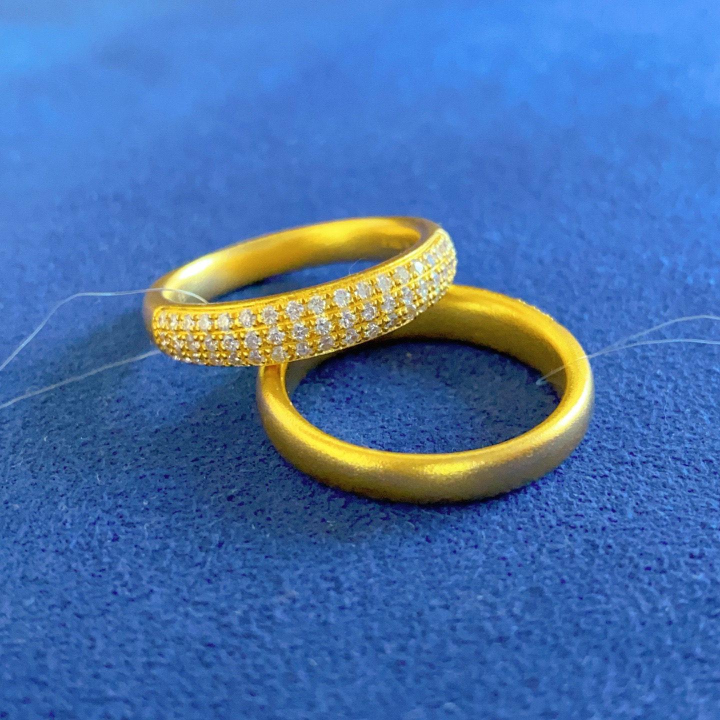 古法黄金点钻镶嵌钻石三排戒指繁星满天星指