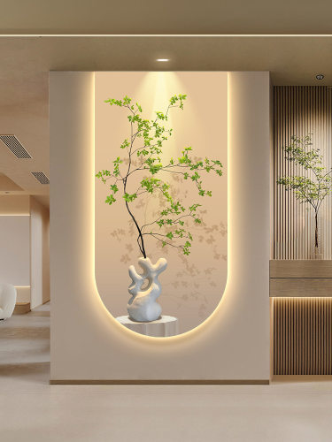 北欧入户玄关UV精雕装饰画走廊过道挂画光影绿植led灯画