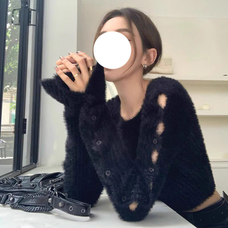 设计感镂空露脐修身针织衫女秋