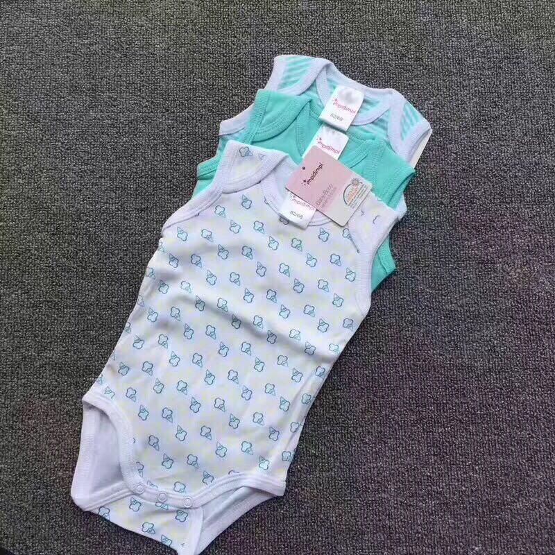 原单夏季新生婴儿女童宝宝无袖背心三角哈衣包屁衣护肚睡衣三件套
