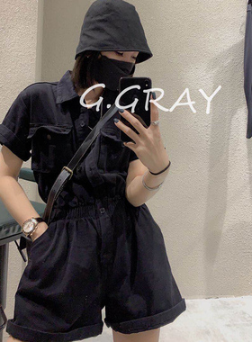 n东黑色收腰牛仔连体裤女短裤夏宽松2021年新款显瘦显高连衣裤潮