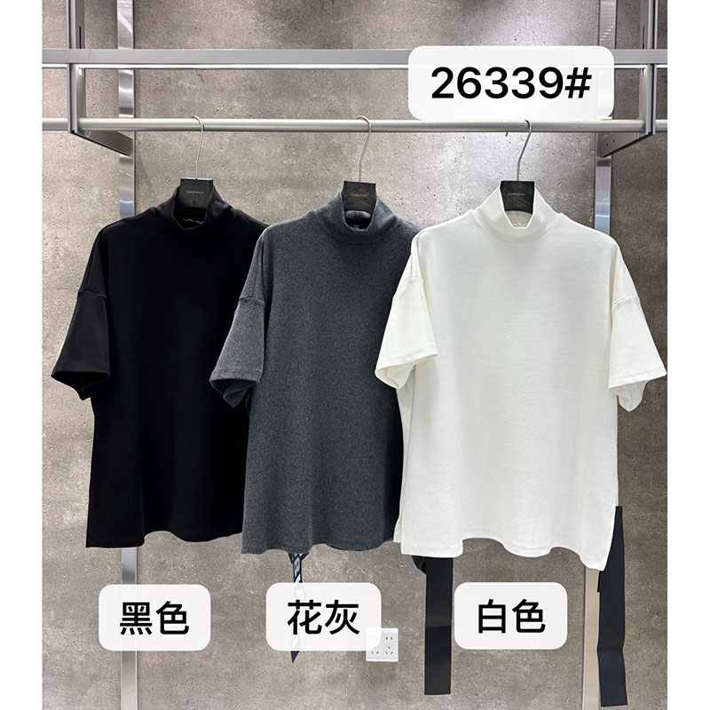 小辫子26339简约半高领短袖T恤女宽松打底百搭纯色上衣休闲2026秋